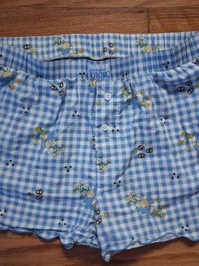 My Neighbor Totoro Blue Gingham Cotton Shorts